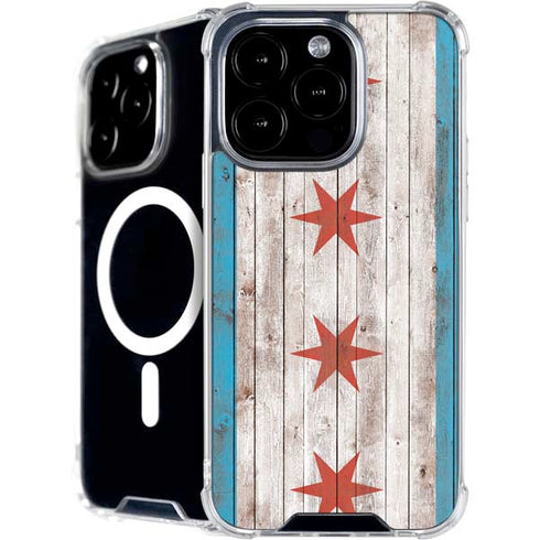 Chicago Flag Dark Wood iPhone 16 Pro MagSafe Case