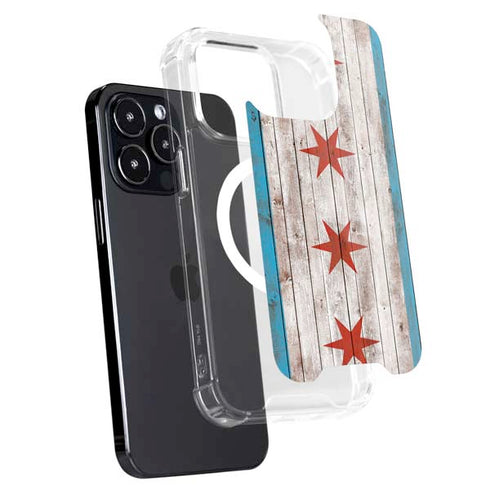 Chicago Flag Dark Wood iPhone 16 Pro MagSafe Case