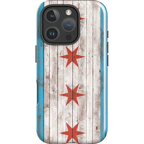 Chicago Flag Dark Wood iPhone 16 Pro Magsafe Impact Case