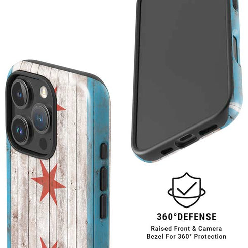 Chicago Flag Dark Wood iPhone 16 Pro Magsafe Impact Case