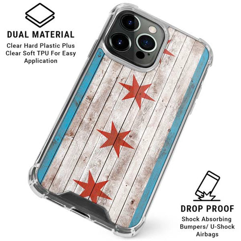 Chicago Flag Dark Wood iPhone 16 Pro Max Clear Case