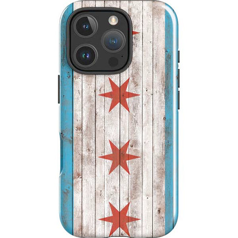 Chicago Flag Dark Wood iPhone 16 Pro Max Impact Case