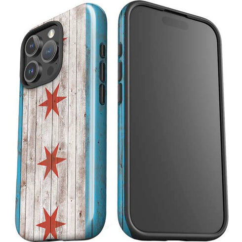 Chicago Flag Dark Wood iPhone 16 Pro Max Impact Case