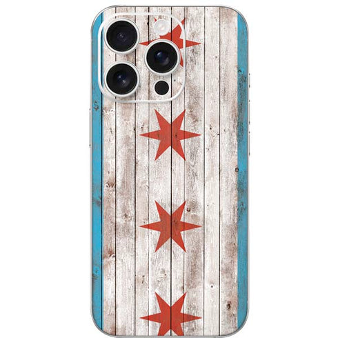Chicago Flag Dark Wood iPhone 16 Pro Skin