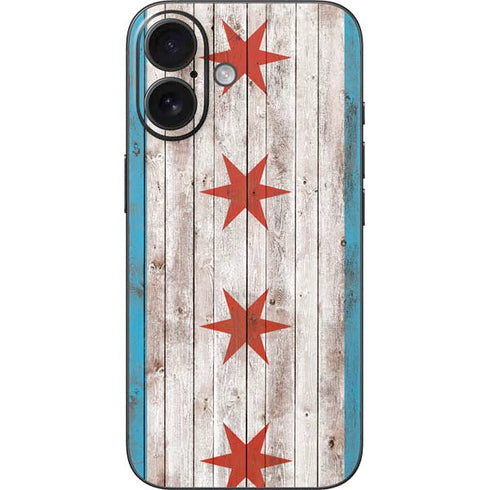Chicago Flag Dark Wood iPhone 16 Skin