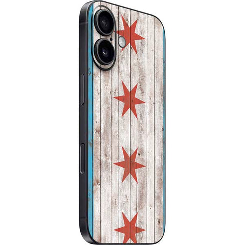 Chicago Flag Dark Wood iPhone 16 Skin