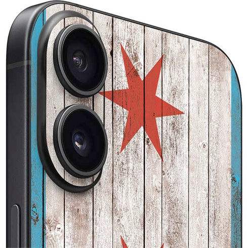 Chicago Flag Dark Wood iPhone 16 Skin