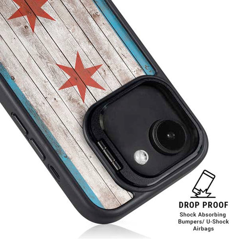 Chicago Flag Dark Wood iPhone 16e Kickstand Case