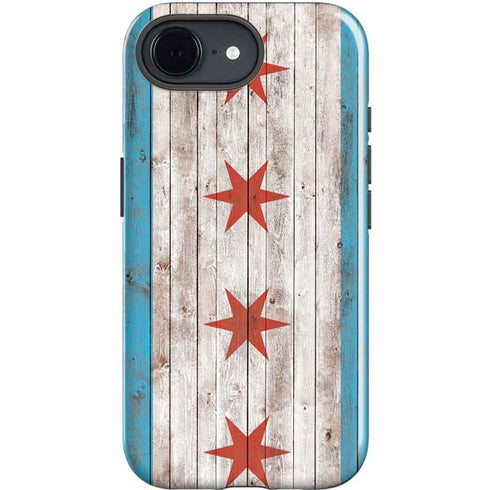 Chicago Flag Dark Wood iPhone 16e Impact Case