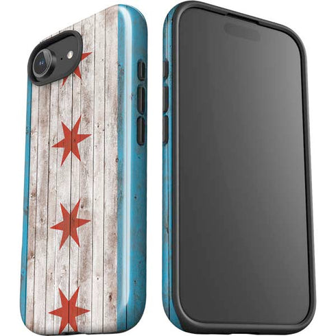 Chicago Flag Dark Wood iPhone 16e Impact Case