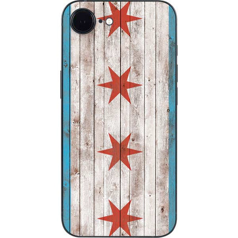 Chicago Flag Dark Wood iPhone 16e Skin