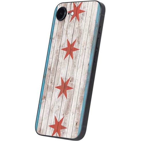 Chicago Flag Dark Wood iPhone 16e Skin
