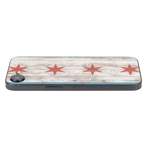 Chicago Flag Dark Wood iPhone 16e Skin