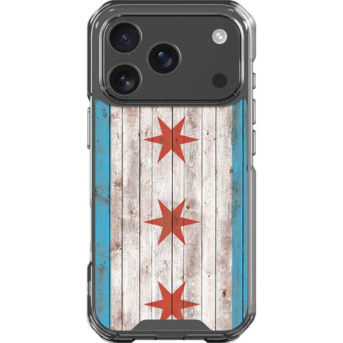 Chicago Flag Dark Wood iPhone 18 Pro Clear Case