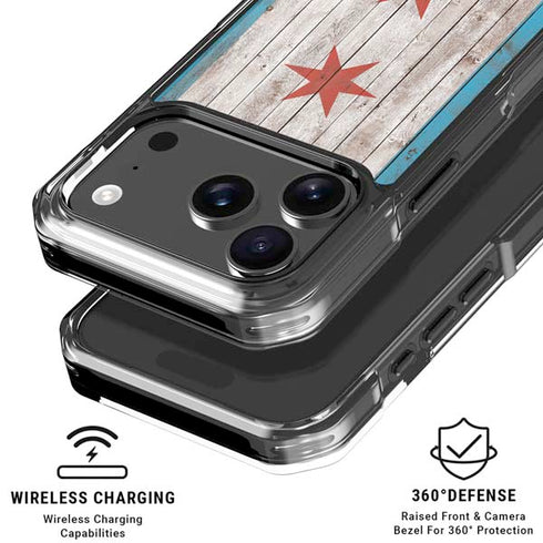 Chicago Flag Dark Wood iPhone 18 Pro Clear Case