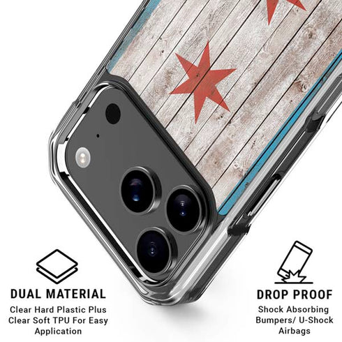 Chicago Flag Dark Wood iPhone 18 Pro Clear Case