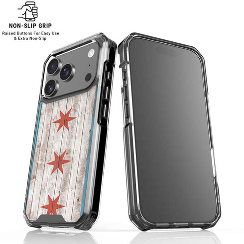 Chicago Flag Dark Wood iPhone 18 Pro Clear Case