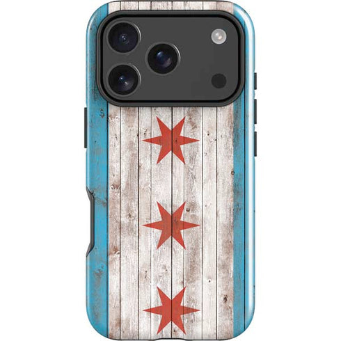 Chicago Flag Dark Wood iPhone 18 Pro Impact Case