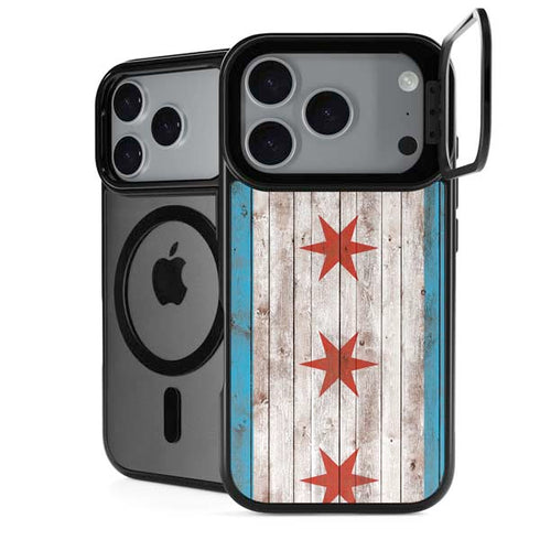 Chicago Flag Dark Wood iPhone 18 Pro Kickstand Case