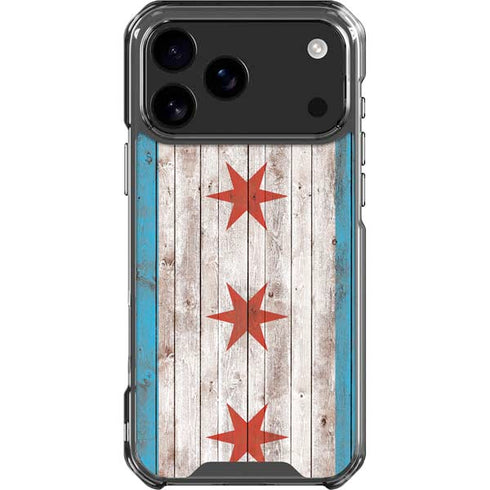 Chicago Flag Dark Wood iPhone 18 Pro Max Clear Case