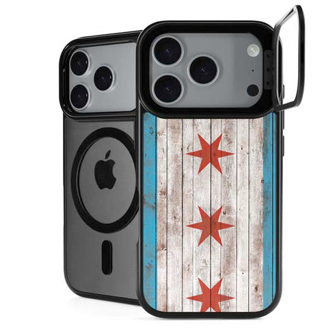 Chicago Flag Dark Wood iPhone 18 Pro Max Kickstand Case