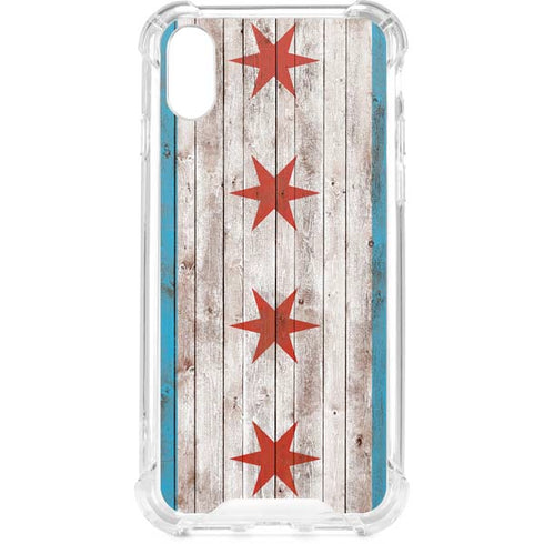 Chicago Flag Dark Wood iPhone XS Clear Case