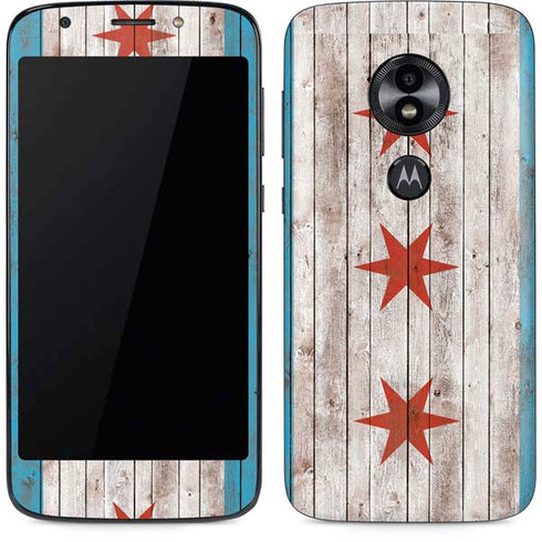 Chicago Flag Dark Wood Moto E5 Play Skin