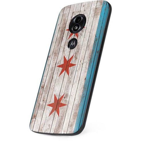 Chicago Flag Dark Wood Moto E5 Play Skin