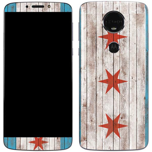 Chicago Flag Dark Wood Moto E5 Plus Skin