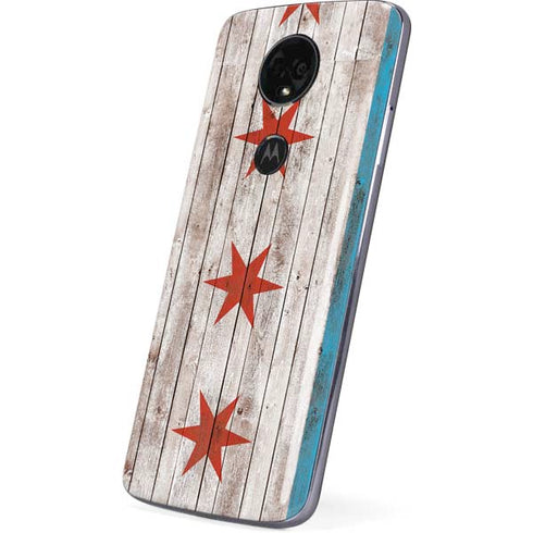 Chicago Flag Dark Wood Moto E5 Plus Skin