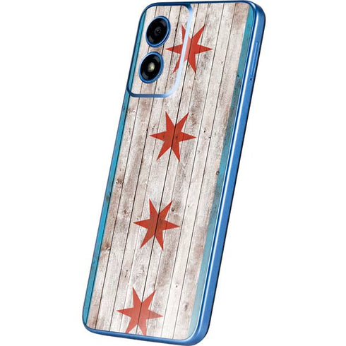 Chicago Flag Dark Wood Moto G Play 4G (2024) Skin