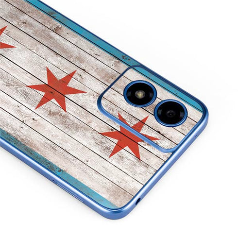 Chicago Flag Dark Wood Moto G Play 4G (2024) Skin