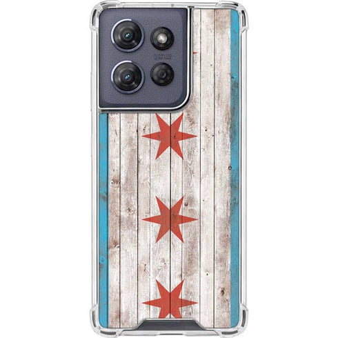 Chicago Flag Dark Wood Moto G Play 5G (2025) Clear Case