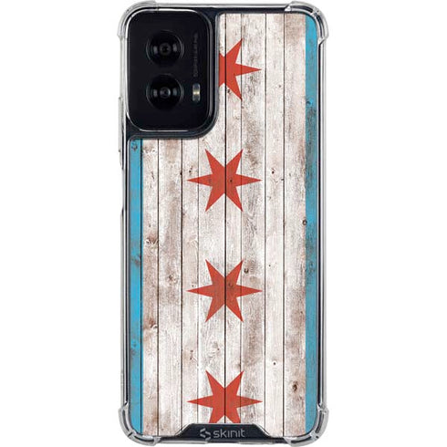 Chicago Flag Dark Wood Moto G Power 5G (2024) Clear Case