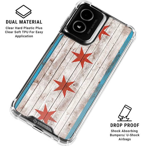 Chicago Flag Dark Wood Moto G Power 5G (2024) Clear Case