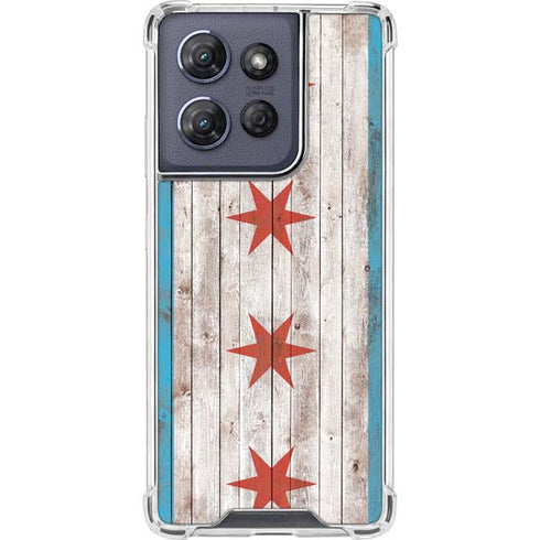 Chicago Flag Dark Wood Moto G Power 5G (2025) Clear Case