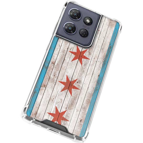 Chicago Flag Dark Wood Moto G Power 5G (2025) Clear Case