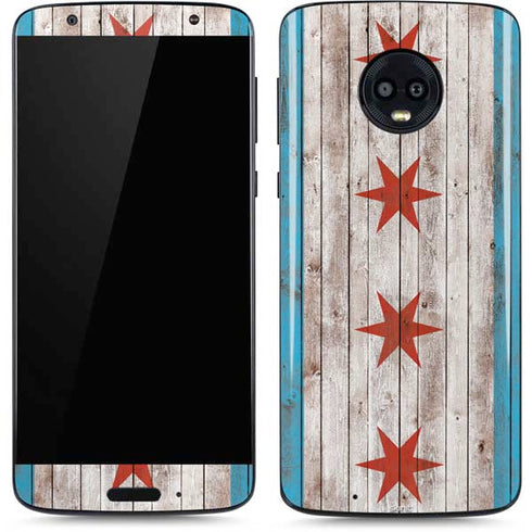 Chicago Flag Dark Wood Moto G6 Skin
