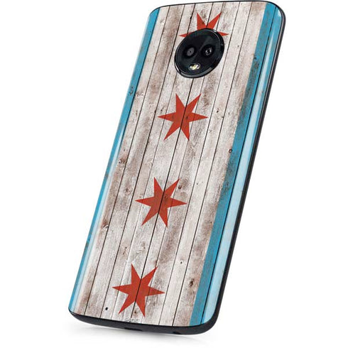 Chicago Flag Dark Wood Moto G6 Skin