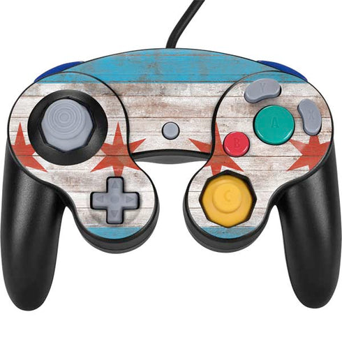 Chicago Flag Dark Wood Nintendo Skins