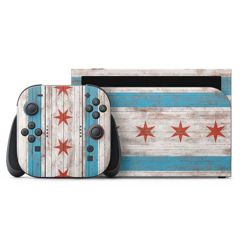 Chicago Flag Dark Wood Nintendo Skins