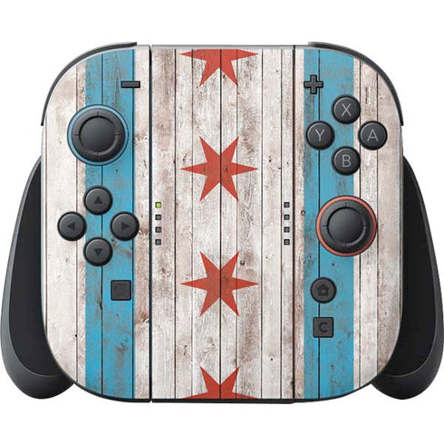 Chicago Flag Dark Wood Nintendo Skins