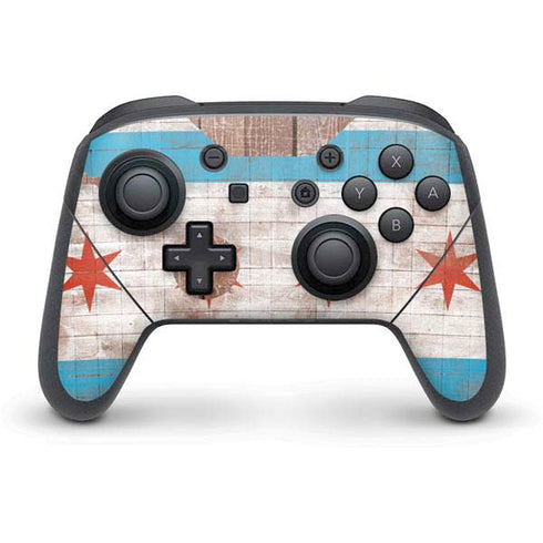 Chicago Flag Dark Wood Nintendo Skins