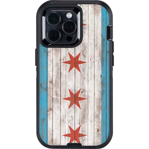 Chicago Flag Dark Wood Otterbox Defender iPhone Skin
