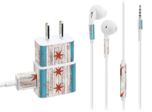 Chicago Flag Dark Wood Phone Charger Skin