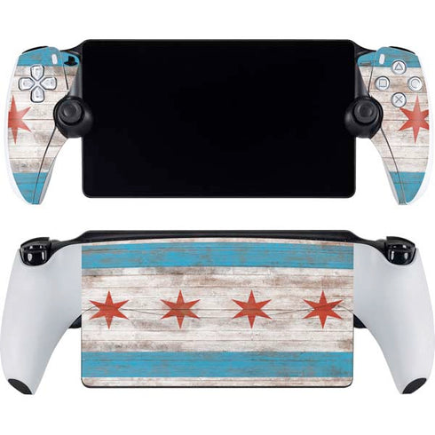 Chicago Flag Dark Wood PlayStation Portal Remote Player Skin