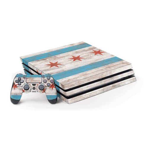 Chicago Flag Dark Wood PlayStation PS4 Skins