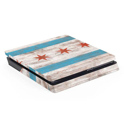 Chicago Flag Dark Wood PS4 Slim Skin