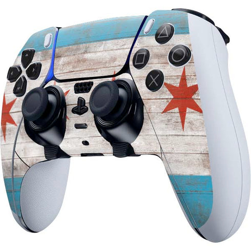 Chicago Flag Dark Wood PS5 DualSense Edge Pro Controller Skin
