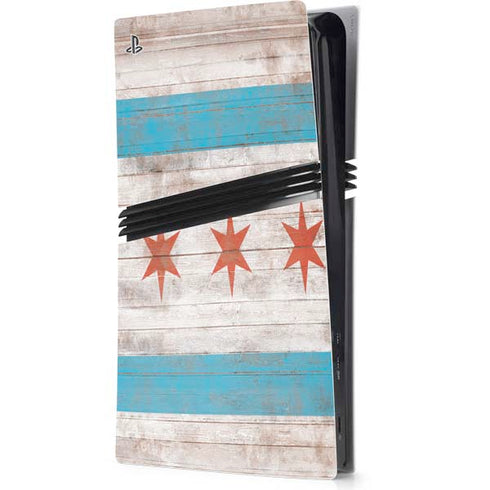 Chicago Flag Dark Wood PS5 Pro Console Skin